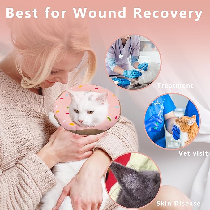 Cat Cone Collar Soft, Adjustable Cat Recovery Collar Kitten Cones to Stop Licking, Cute Donut E Collar After Surgery, Cats Neck Pillow Cone Elizabethan Cones of Shame (Waterproof Pink, Small)