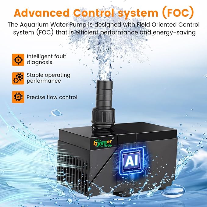 hygger 2380GPH Aquarium Water Pump with Intelligent Controller，DC 24V Ultra Quiet Powerhead, Powerful Return Pump for Fish Tanks, Aquariums, Ponds, Fountains, Sump, Hydroponics (75W, 17.8ft)