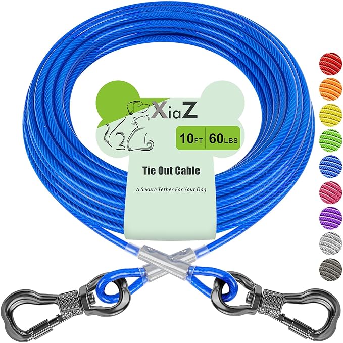 XiaZ 10ft Dog Tie Out Cable, Dog Runner for Yard Steel Wire Pet Cable with Durable Lockable Clips, Chains for Outside Dogs Lead for Medium Dogs Up to 60 LBS