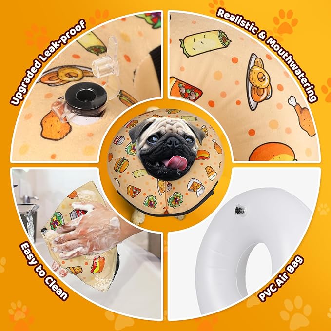 Grand Line Hamburger Inflatable Collar for Dogs and Cats, Soft Protective Recovery Cone After Surgery, Blow up Pet Collar Cone, E-Collar Alternative Does not Block Vision (Small)