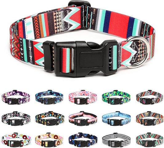 Mercano Adjustable Dog Collar - Special Design Patterns, Soft Nylon Comfortable Durable Pet Collar for Small Medium Large Dogs (L, Tribal Red)