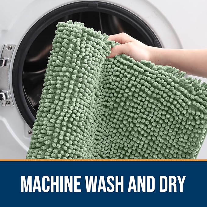 OLANLY Dog Door Mat for Muddy Paws 59x24, Absorbs Moisture and Dirt, Absorbent Non-Slip Washable Doormat, Quick Dry Chenille Mud Mat, Entry Indoor Entryway Carpet for Inside Floor, Olive Green