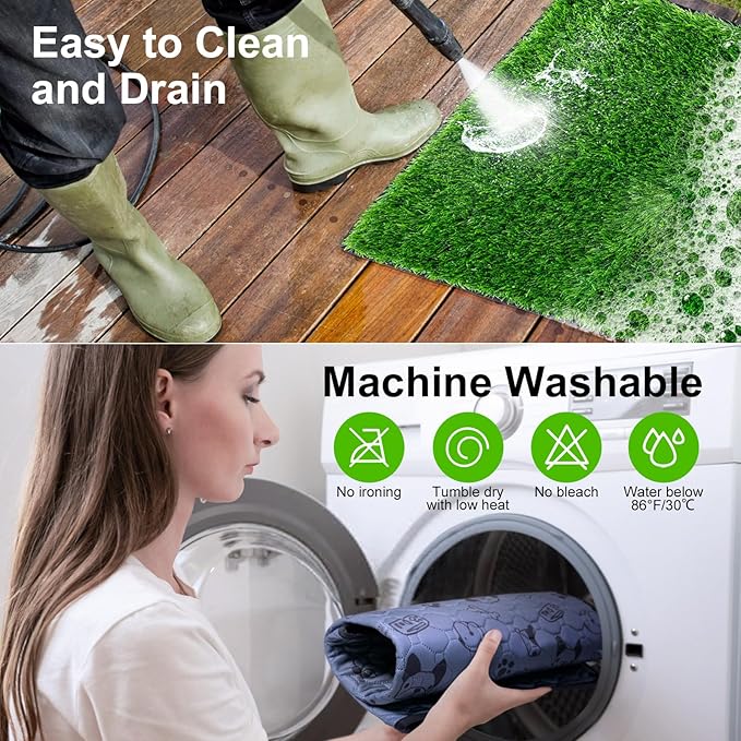 Pee Pads for Dogs with Fake Grass, 27" x 21" Indoor Artificial Grass for Dogs Potty, Lawn Pee Pads for Doggie Washable, Reusable and Lawn for Replacement, Puppy Training Litter Box for Outdoor Patio