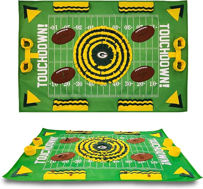 NFL Green Bay Packers Dog Snuffle Mat – Interactive Pet Slow Feeder, Football Field Design Food Puzzle Toy for Dogs & Cats, Foraging Activity Mat for Smarter Feeding