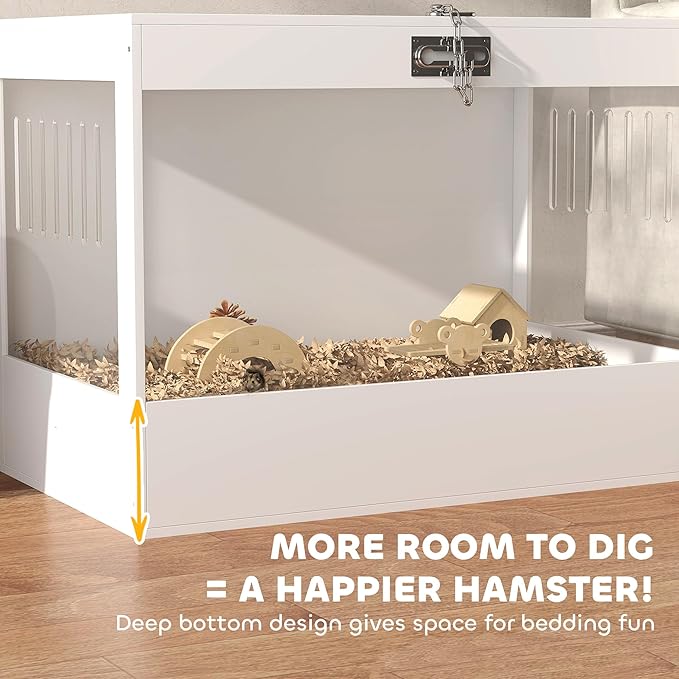 PawHut Hamster Cage with Openable Top & Lock, Transparent Acrylic Panels Small Animal Habitat with Hut, Seesaw, Ladder, for Dwarf Hamster Gerbil, 31.5" x 20" x 23", White