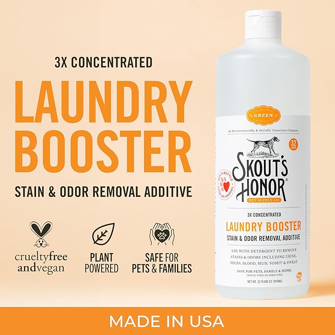 Skout's Honor Laundry Booster Stain & Odor Removal Additive - Plant-Powered Formula for Pet Bedding, Clothing, and Washable Pee Pads - Eco-Friendly & Cruelty-Free, 32 oz, 2-Pack