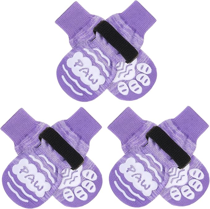 BEAUTYZOO Anti Slip Dog Socks for Small Medium Large Dogs with Grips Straps on Hardwood Floor Protection Wear, Traction Control 3 Pairs Double Side Paw Protector to Prevent Licking for Girl or Boy