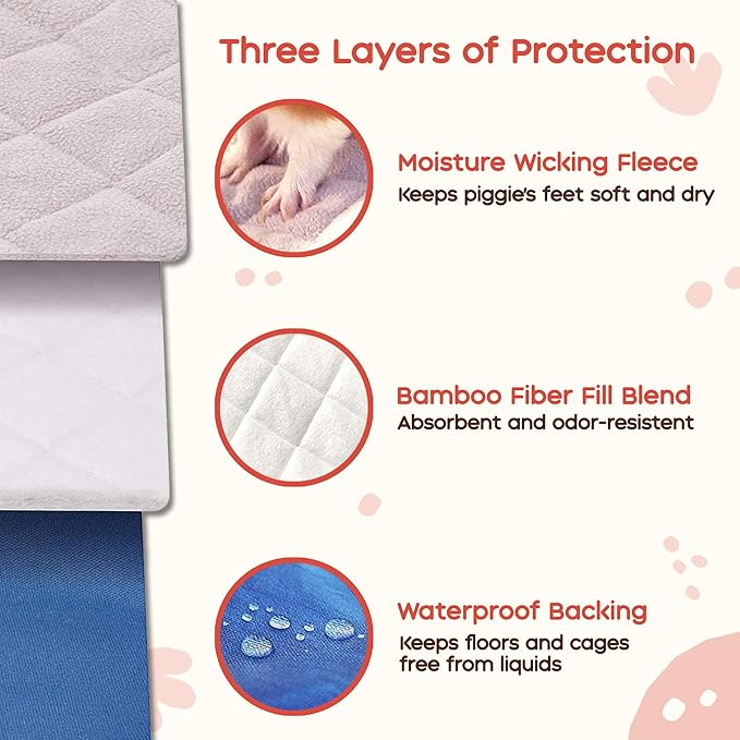 GuineaDad Premium Liner – Fleece Guinea Pig Cage Liner – Ultra-Plush Reusable Fleece Bedding with Waterproof Bottom – (Cotton Candy)