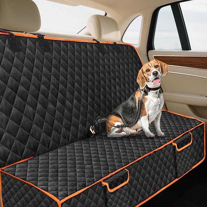 XHRING Dog Car Seat Cover for Honda CRV HRV CR-V HR-V LX EX EX-L EX-L Navi Touring 2000-2025 Back Seat Accessories, Scratchproof Pet Bench Backseat Covers with Two Big Pockets - Black Orange
