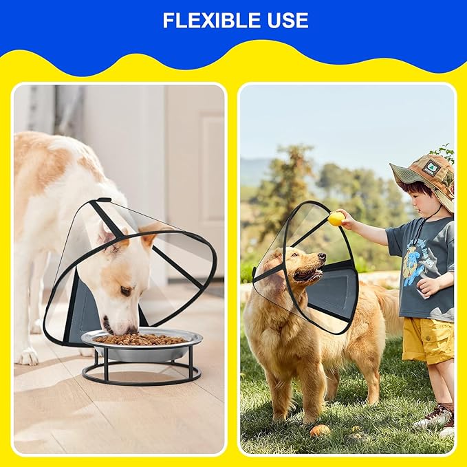 Lainergie Adjustable Soft Dog Cone Collar for After Surgery Recovery, Comfortable Pet Recovery Protective Collar for Medium Large Dogs, Elizabethan Dog Neck Collar (M, Black)