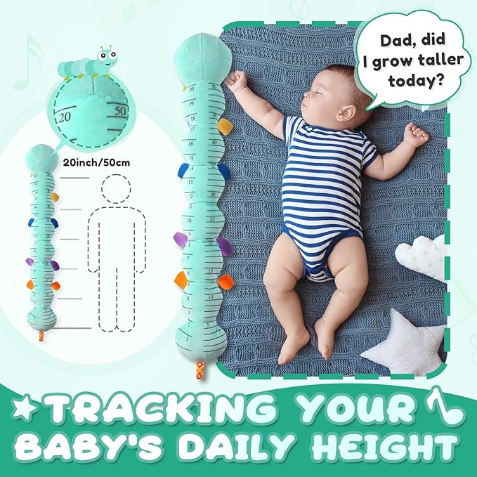 Baby Toys 0 to 12 Months, Musical Stuffed Animal Activity Soft Toy with Multi-Sensory Crinkle, Rattle and Textures, Infant Tummy Time Toys for Newborn Boys Girls, Caterpillar, Blue