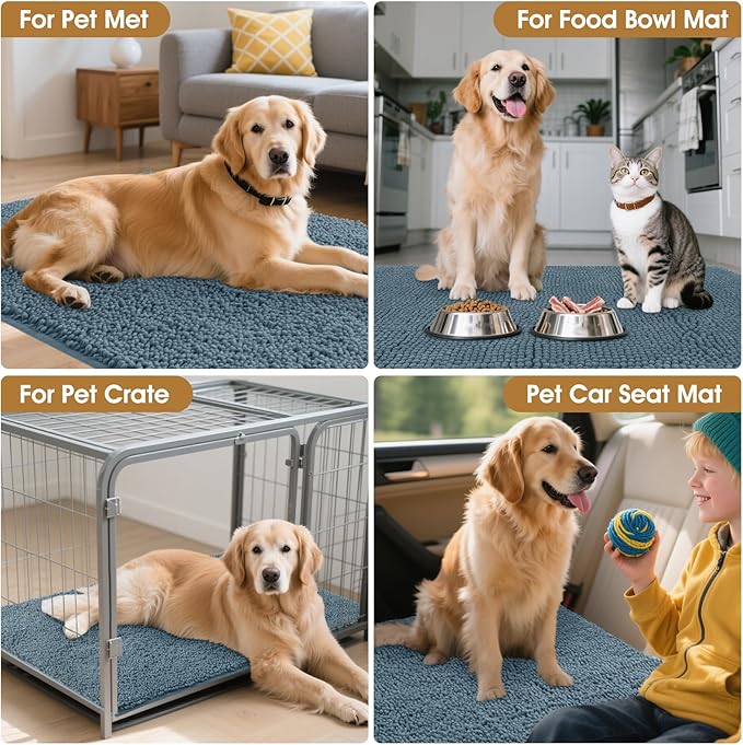 IM HOME Extra Large Dusty Blue Muddy Door Mats for Dogs, Chenille Absorbent Dog Mat, Non Slip Heavy Indoor Door Mat, Soft Dog Bed Mat Front Inside Door Mat for Entryway, Mud Paws, 71" x 25"