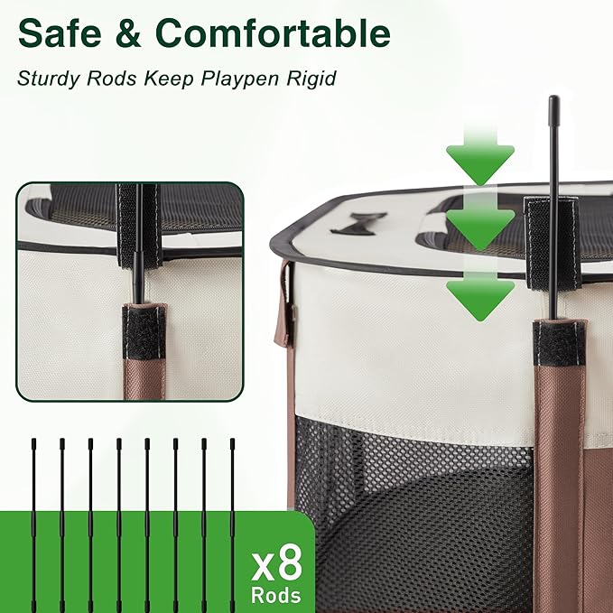 Love's cabin Pet Puppy Dog Playpen, Large Dog Tent Crates Cage Indoor/Outdoor, Portable Exercise Playpen for Cat, Foldable Pop Up Dog Kennel Playpen with Carring Case (L, Brown)