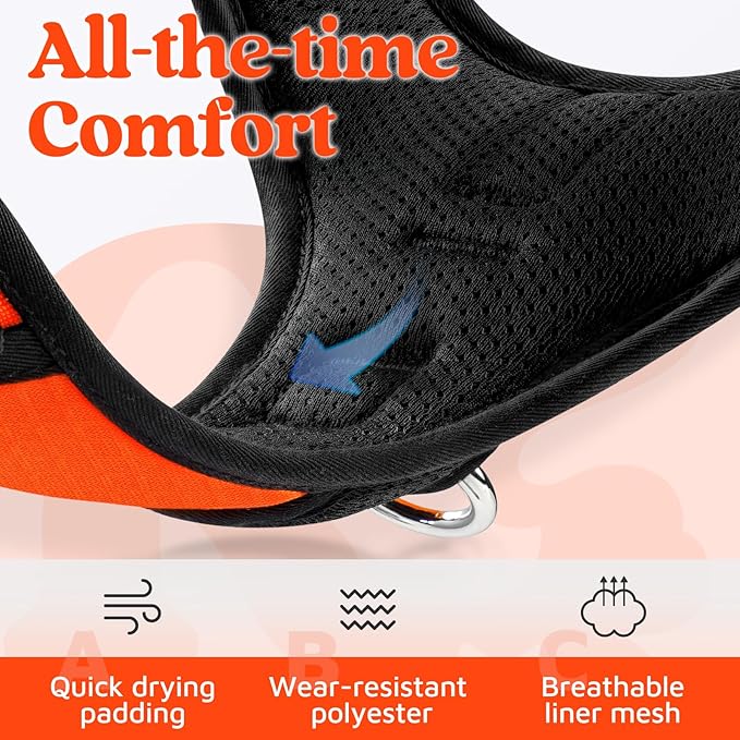 rabbitgoo Dog Harness Medium Sized, No Pull Dog Vest with 3 Buckles, Adjustable Soft Padded Pet Harness with Easy Control Handle and Reflective Strips, Orange, M