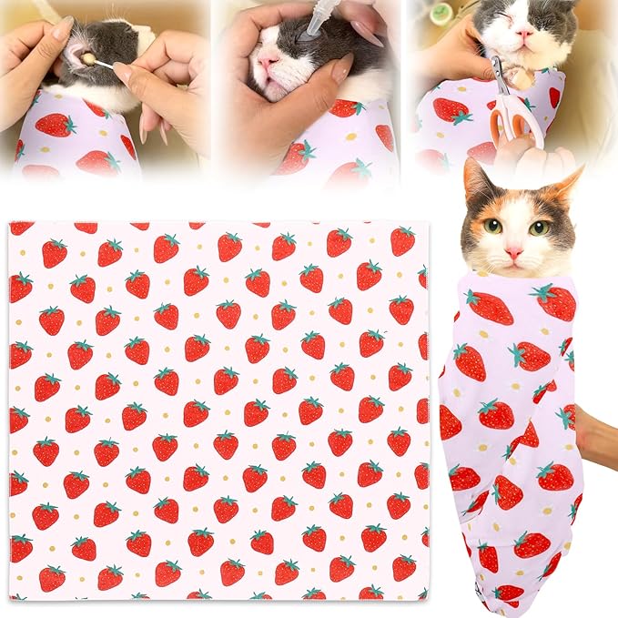 XANGNIER Cat Wrap for Grooming,Cat Restraint Wrap for Cutting Nails,Fabric Burrito Wrap for Nail Clipping, Anti-Scratch, Anti-Escape,Multifunctional Swaddle Wrap Pet Tool (20.8 x 20.8 Inch)