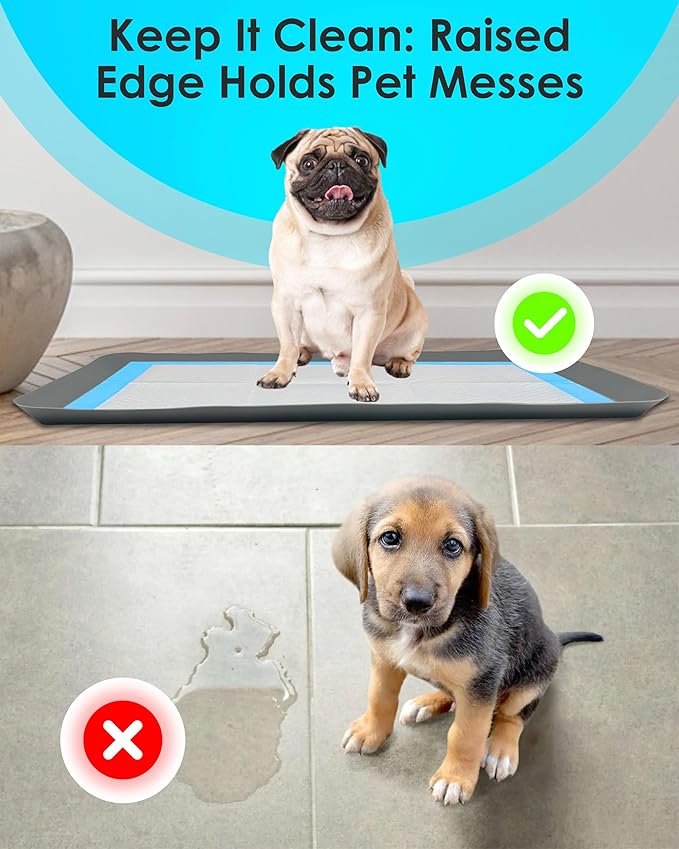 TidyFriend Puppy Pad Holder Tray Fits for 11.5” x 17” Wee Wee Pee Pads - Stable Grip, Raised Edges, Quick-Wipe Silicone Surface Dog Potty Tray Holder for Indoor Flooring Protection (Grey)
