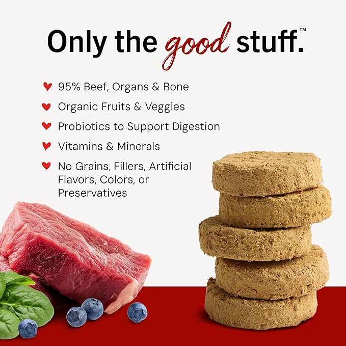 Stella & Chewy's Freeze-Dried Raw Dinner Patties - Beef Recipe - High Protein Grain-Free Puppy & Dog Food - Perfect For Picky Eaters - 14 oz