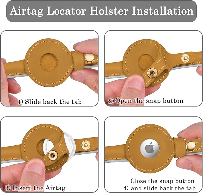 OOPSDOGGY Rolled Leather Dog Collar with Airtag Holder - Reflective Round Airtag Dog Collar - Soft Tracking Pet Collar for Small Dogs Puppy Cats Kitten (Camel, M, 12"-15")