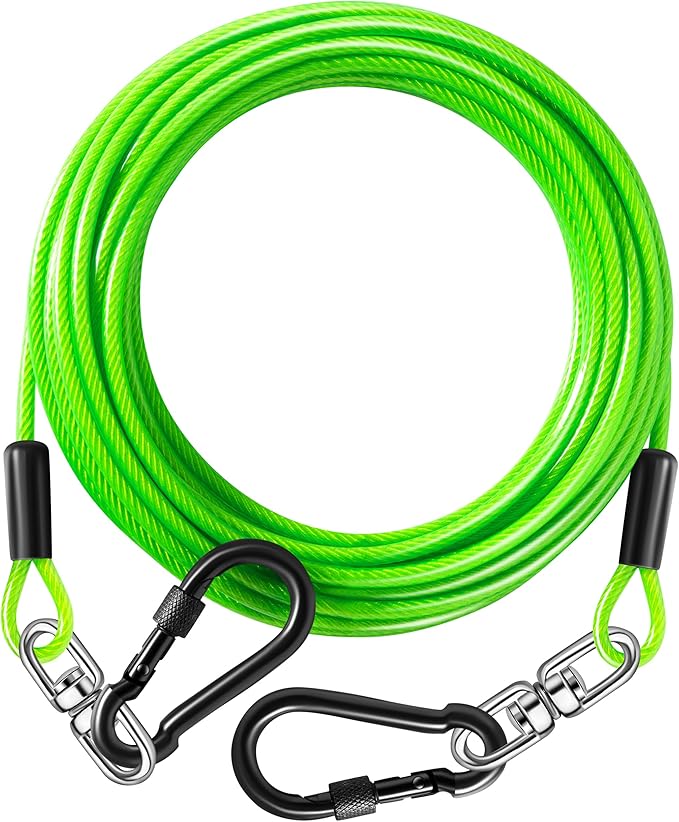 Dog Tie Out Cable 30FT-500Lbs,Heavy Duty Dog Leads Line for Yard with Swivel Hook,Medium Large Dogs Leash&Chains for Outside,Rust Chew Proof Dogs Run Cable for Outdoor Camping (Green, 30FT)