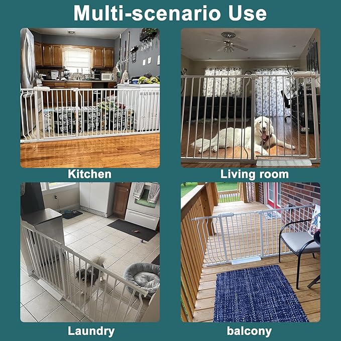 ALLAIBB Extra Wide Pressure Mounted Baby Gate Walk Through Child Kids Safety Toddler White Long Large Pet Dog Gates with Extension for doorways Kitchen and Living Room (57.48-62.20"/146-158cm)