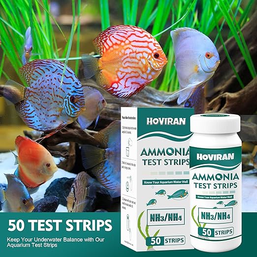 Ammonia Test Strips for Fish Tank, Ammonia Aquarium Test Strips for Saltwater & Freshwater Aquariums & Ponds, 50 Count Aquarium Water Test Kit