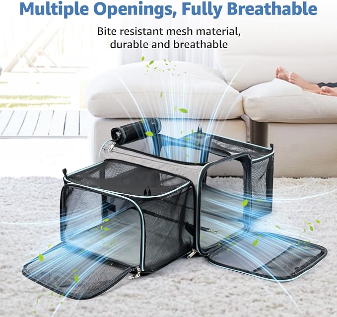 Cat Dog Carrier with Wheels, Expandable Rolling Soft-Sided Carrier for Small Cats and Dogs Under 25 LBS, Pet Carrier on Wheels with Locking Safety Zippers and Anti-Scratch Mesh (Grey)