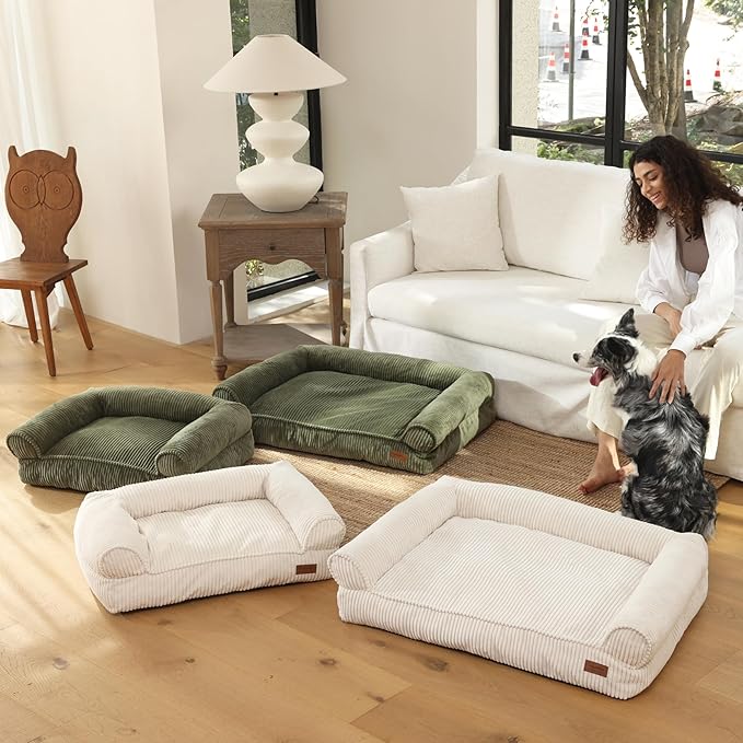 FUKUMARU Cute Dog Bed, Fluffy Pet Bed with TPU Layer Keeping Lining Dry, Dog Couch Medium Size Dogs Easy to Care, Warm Cat Bed with Removable Zipper Cover, 36inch, Large, Cream