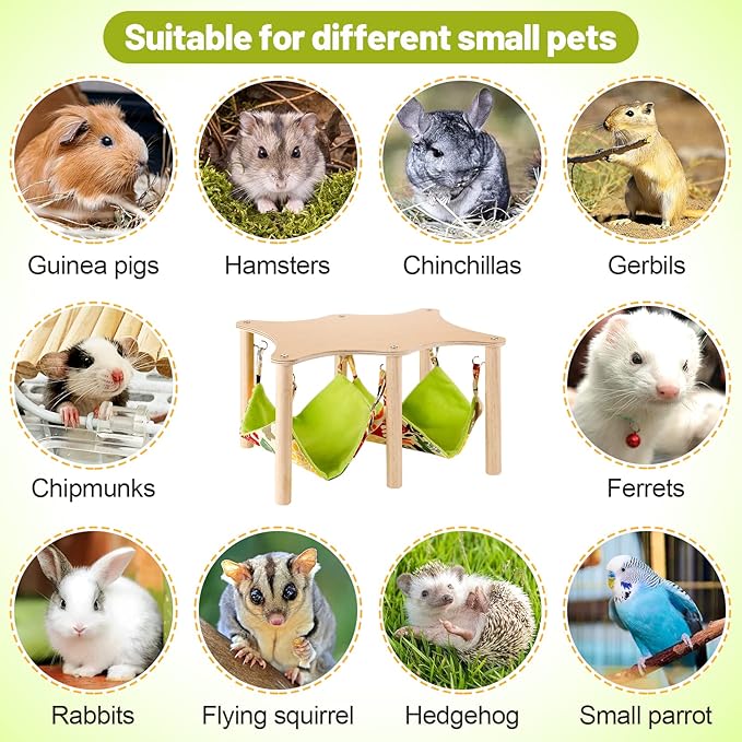 Guinea Pigs Hammock with Natural Wooden Stand- Large Hanging Hammock Bed for Piggies Chinchilla Hamster Bunny Ferrets Hiding Sleeping