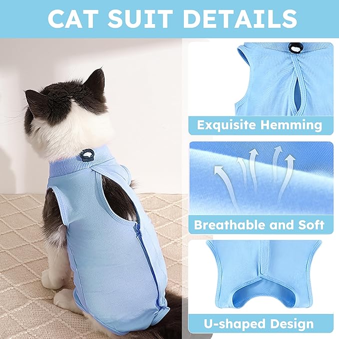 Cat Surgery Recovery Suit, Recovery Suit for Female Male Cats, Cat Onesie After Surgery Spay Neuter, Anti-Licking Kitten Surgical Clothes, Bodysuit for Abdominal Wounds Skin Disease Blue M