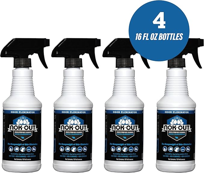 NOK OUT Odor Remover, Pet Deodorizer and Cleaning Spray, Made in the USA, 16 Fluid Ounce Spray, 4-Pack