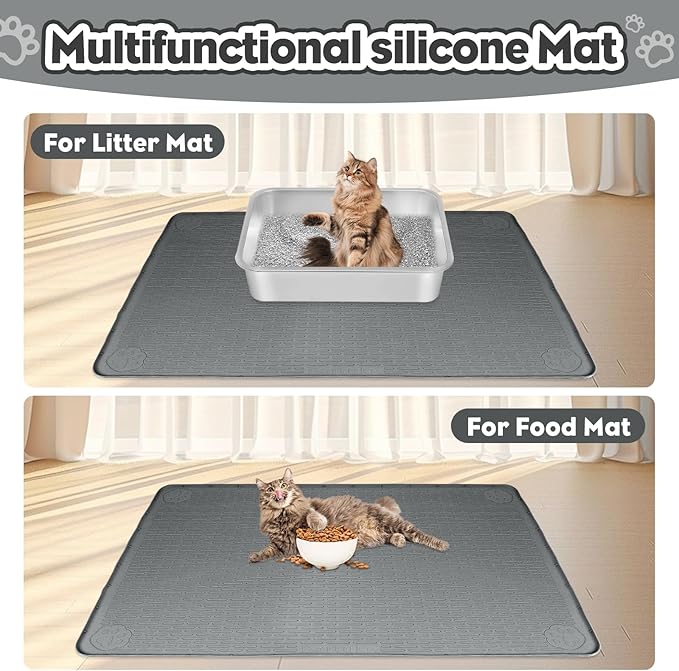Cat Litter Mat, Extra Large 40" x 28" Silicone Mat Litter Trapping Mat for Scatter Control, Soft on Kitty Paws, Easy to Clean (Dark Gray)
