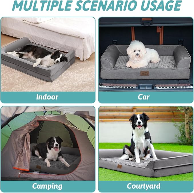 Orthopedic Dog Bed for Large Dog, Pet Couch for Medium Dog Cat, Big Supportive Foam Bolster Sofa with Waterproof Lining Cover, Anti-Slip, Comfort, Washable, 36x27x7.5 in, U Shape, Grey