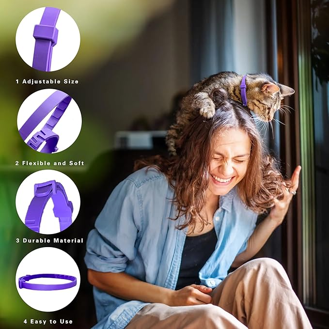 Simnice Calming Collar for Cats - 4 Pack, Cat Calming Collar, Adjustable Cat Pheromone Collars for Anxiety & Stress Relief, Efficient and Comfort (Purple)
