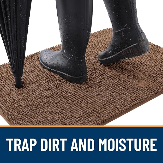 OLANLY Dog Door Mat for Muddy Paws 44x24, Absorbs Moisture and Dirt, Absorbent Non-Slip Washable Doormat, Quick Dry Chenille Mud Mat for Dogs, Entry Indoor Entryway Carpet for Inside Floor, Mocha