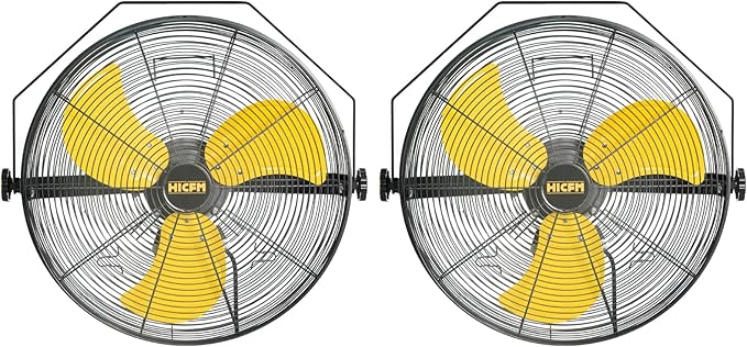 HiCFM 4600 CFM 18 inch High Velocity Wall Mounted Fan, TEAO Enclosure Motor, Safety Yellow Blade, 9 FT Cord, 180 Degree Tilting, 3 Speed Industrial Shop Fan for Patio, Garage Use - UL Listed, 2 Pack