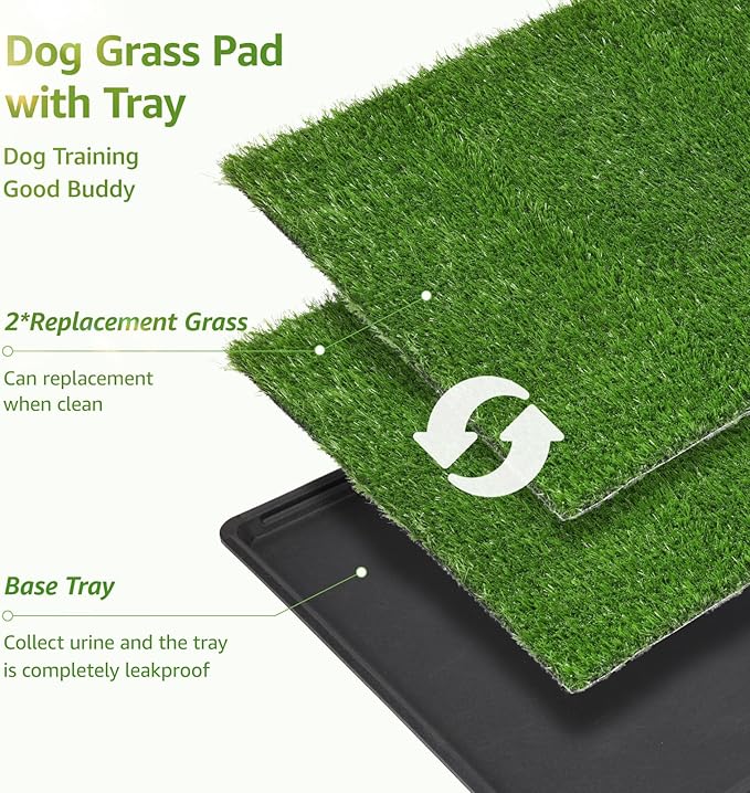 LOOBANI Dog Grass Pad with Tray Large - Dog Litter Box Indoor Potty for Apartment and Patio Training, with 2 Packs Grass Pee Pads for Replacement(Tray Potty 41 * 26.8inch)