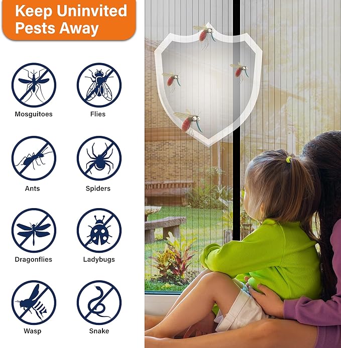 Magnetic Screen Door, Heavy Duty Door Screen Magnetic Closure Keep Bugs Out,Pet & Kid Friendly，Hands Free Door Screen Fit Door Size 36 x 96 Inches ‎Black