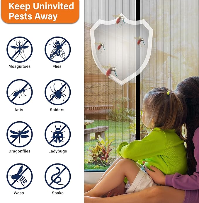 Magnetic Screen Door, Heavy Duty Door Screen Magnetic Closure Keep Bugs Out,Pet & Kid Friendly，Hands Free Door Screen Fit Door Size40 x 96 Inches ‎Black