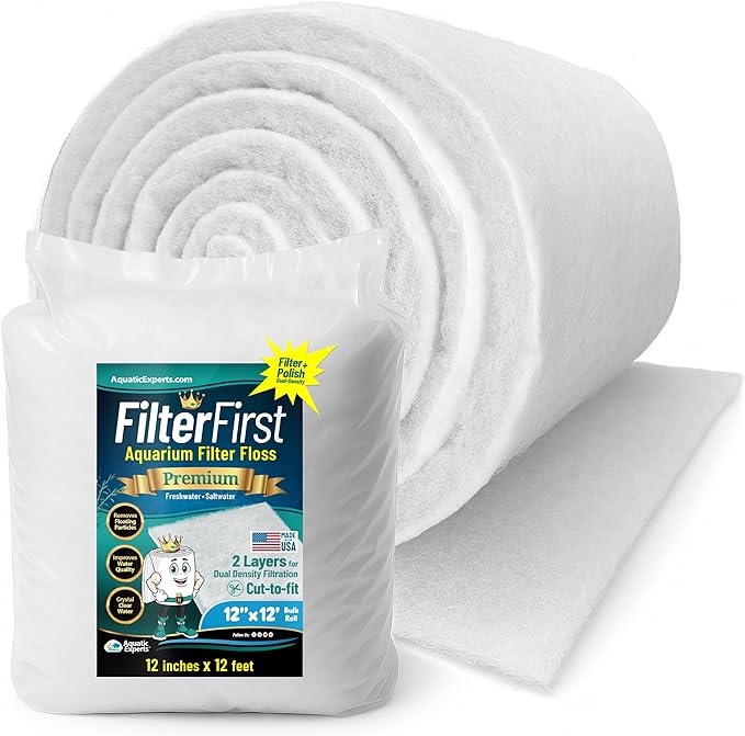 Aquatic Experts Aquarium Filter Floss for Fish Tank Filters - FilterFirst Aquarium Filter Pad - Media Roll for Crystal Clear Water, 3/4" - 1" Thick (12 Inch Wide, 12 Feet Long)