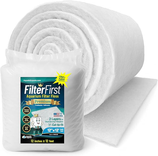 Aquatic Experts Aquarium Filter Floss for Fish Tank Filters - FilterFirst Aquarium Filter Pad - Media Roll for Crystal Clear Water, 3/4" - 1" Thick (12 Inch Wide, 12 Feet Long)