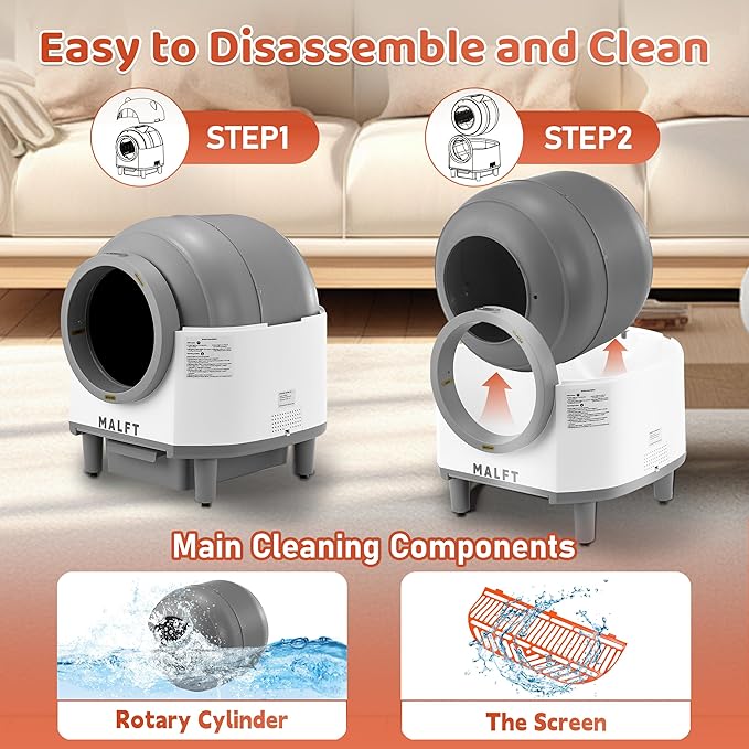 Automatic Cat Litter Box 90L –Self-Cleaning Cat Litter Box, Smart APP Monitoring, Safety Sensors, Low-Noise Cleaning, Large Capacity for Multiple Cats (Includes Mat & Waste Bags)