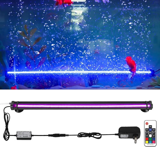 Bubbler Aquarium Fish Tank Decor: Submersible Aquarium Lighting with Oxygen Boost for Fish Lovers - Waterproof RGB Light Bar Bubble Wall for 30-35 Inch Saltwater Freshwater Fishes Tanks