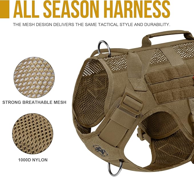 OneTigris Tactical Dog Harness for Small Dogs, No Pull Small Dog Vest Harness Breathable Military Dogs Molle Vest with Handles, Walking Hiking Training (Brown, XS)