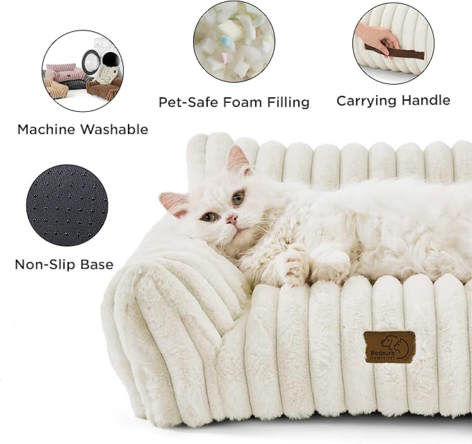 Bedsure Cute Dog Couch for Large Dogs- Fluffy Pet Sofa, Dog Couch Bed with Removable, Washable Cover, Supportive Pet Bed, 36inch, Cream
