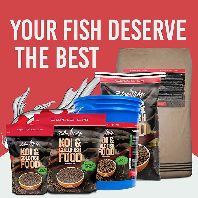 Blue Ridge Koi Fish Food 50lb - Koi Food Large 3/16" Growth Formula, Goldfish Food, Premium Fish Food for Ponds, Ponds Fish Food, Floating Pond Pellets