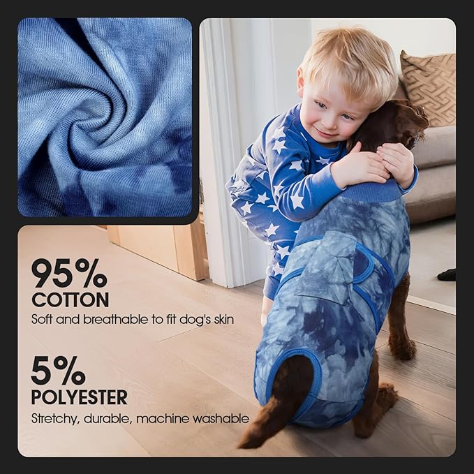 FUAMEY Recovery Suit for Dogs After Surgery,Soft Breathable Dog Bodysuit E-Collar & Cone Alternative Surgical Suit,Male Female Dog Neuter Spay Suits Anti Licking Wounds Onesie Blue Tie Dye XL