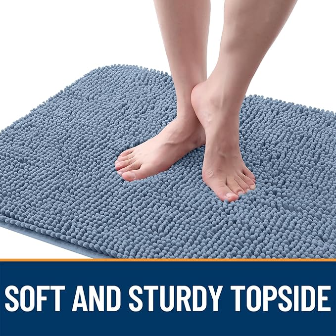 OLANLY Dog Door Mat for Muddy Paws 47x17, Absorbs Moisture and Dirt, Absorbent Non-Slip Washable Doormat, Quick Dry Chenille Mud Mat for Dogs, Entry Indoor Entryway Carpet for Inside Floor, Airy Blue