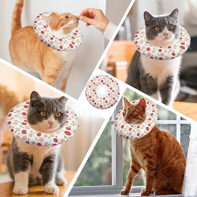 Cat Cone Collar Soft, Adjustable Cat Recovery Collar for Small Medium Large Cats, Cute Donut E Collar After Surgery, Anti-Lick Wound Healing Elizabethan Collar for Kittens(Pink Cherry, Medium)