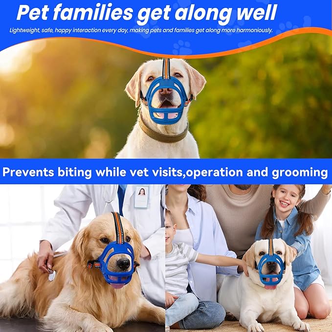 Dog Muzzle, Basket Muzzle for Small Medium Large Dogs, Anti-Biting and Chewing, Lightweight & Sturdy Cage Design, Allows Panting & Drinking, Ideal for Grooming & Training（Blue Size S）