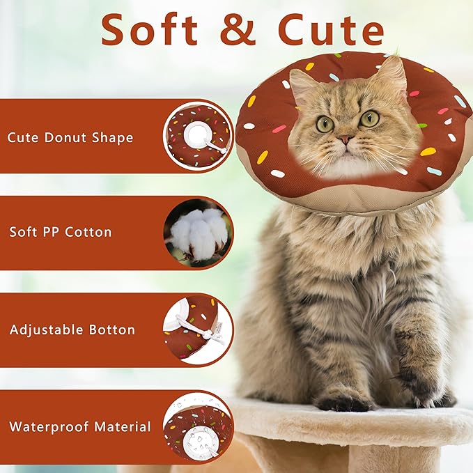 Cat Cone Collar Soft, Adjustable Cat Recovery Collar Kitten Cones to Stop Licking, Cute Donut E Collar After Surgery, Cats Neck Pillow ConeElizabethan Cones of Shame (Waterproof Brown, Small)